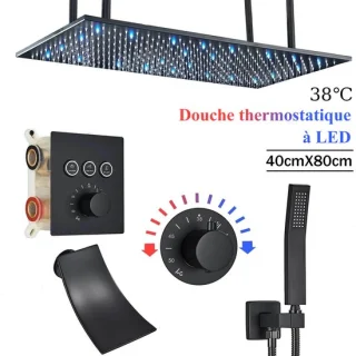 Mat Zwarte Thermostatische Regendoucheset 40x80 cm