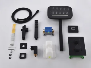 Mawialux Degu Mat Zwart thermostatische inbouw regendoucheset vierkant