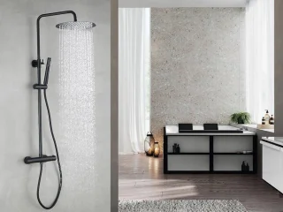 Mawialux Olga thermostatische regendoucheset rond mat zwart opbouw