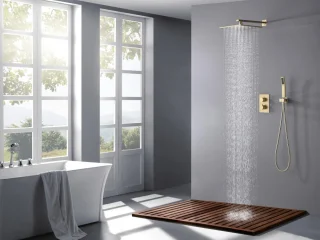 Mawialux Pointer thermostatische inbouw regendoucheset vierkant geborsteld goud