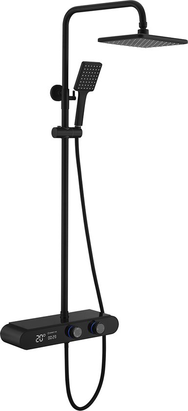 Mawialux Ranna — slimme matzwarte regendoucheset met digitaal display