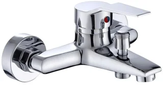 Messing mengkraan met één hendel voor bad/douche, wandmontage, zilverkleurig