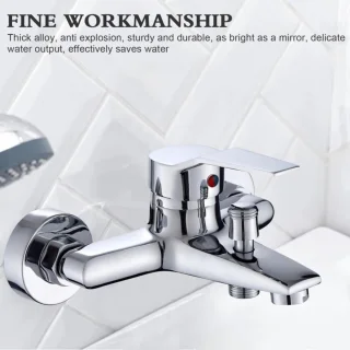 Messing mengkraan met één hendel voor bad/douche, wandmontage, zilverkleurig