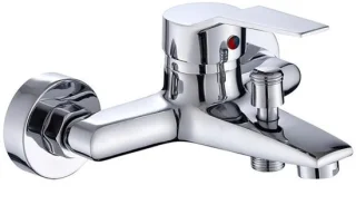 Messing mengkraan met één hendel voor bad/douche, wandmontage, zilverkleurig