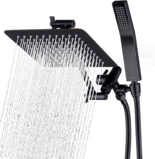 Metalen regendouche-handdouche 20 cm vierkant brons