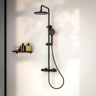 Mirlux regendoucheset zwart met thermostaatkraan en handdouche