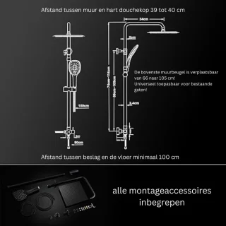MKSS® Regendouchekop Zwart zonder Kraan