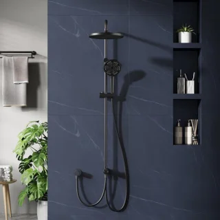 Moderne regendouche set - 25 cm ronde kunststof hoofddouche en handdouche - telescopische rail - zwart