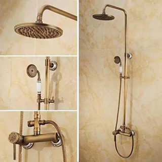 Muur doucheset regendouche kraan antiek messing