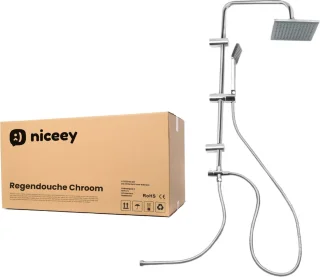 Niceey Regendouche en Handdouche Set Vierkant Chroom