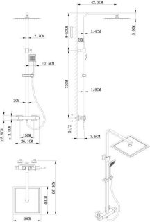 OCEANIC Douchezuil thermostatisch met hoge vierkante douchekop chroom