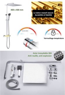 OCEANIC Douchezuil thermostatisch met hoge vierkante douchekop chroom