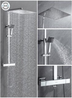 OCEANIC Douchezuil thermostatisch met hoge vierkante douchekop chroom