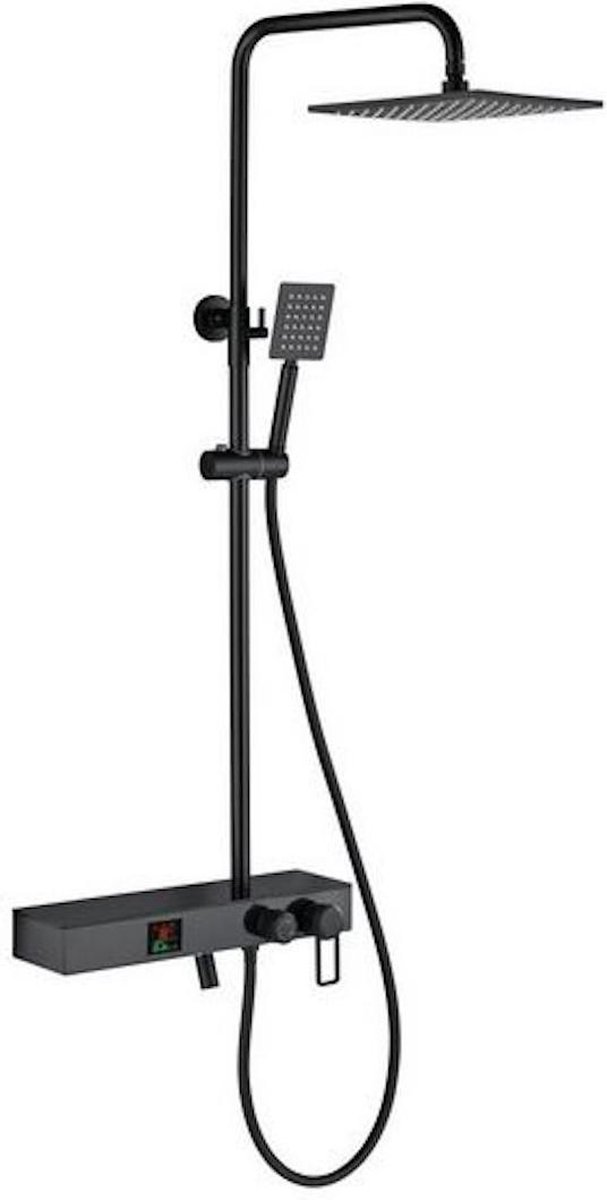 De Opbouw Regendouche Set Zwart 25x25 Met Mengkraan En Planchet in één oogopslag