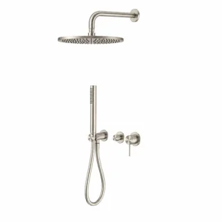 Owen & Finch inbouw regendoucheset Ø300 mm geborsteld nikkel met staafhanddouche en wandarm