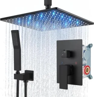 Plafond douchekraan set regendouche 12 inch led kop mat zwart
