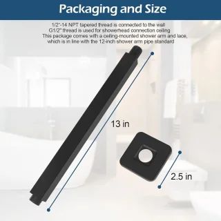 Plafonddouchearm vierkant 30,5 cm zwart