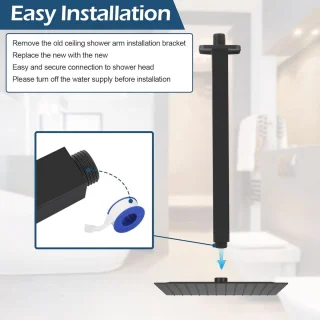 Plafonddouchearm vierkant 30,5 cm zwart