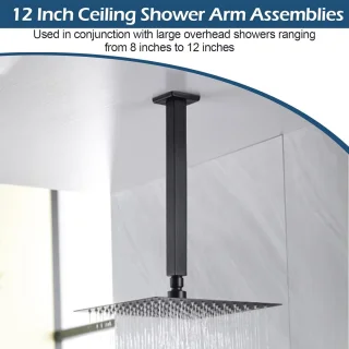 Plafonddouchearm vierkant 30,5 cm zwart
