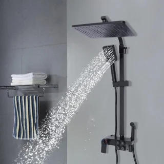 Rain sprinkler thermostat wall shower set zwart
