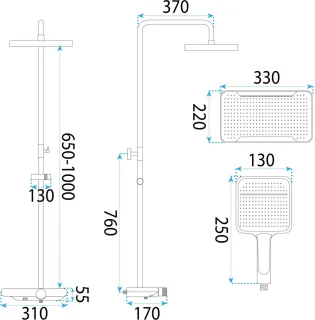 Rea Bari Regendouche Zwart 100 cm