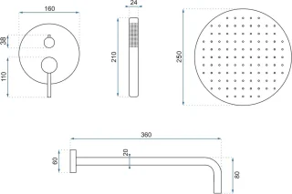 Rea Lungo Inbouw Regendouche Zwart 36,5cm