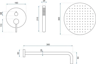 Rea Lungo Regendouche Inbouw Borstelkoper 36cm