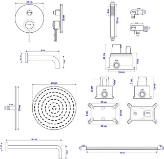 Rea Lungo Zwarte Regendouche 9cm