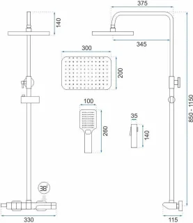 Rea Rob Regendouche 115cm Grijs
