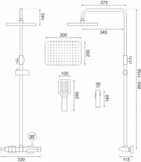 Rea Rob Regendouche 115cm Zwart