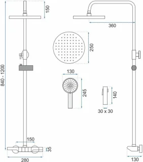 Rea Savio Regendouche 120cm Zwart