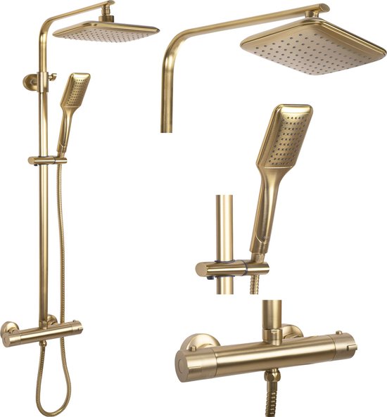 Luxueuze regendouche in geborsteld goud — stijl en comfort voor je badkamer