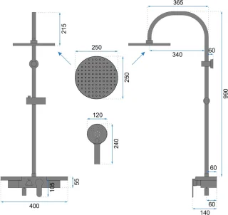 Rea Vigo Regendouche Zwart 99 cm