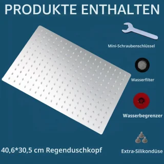 Rechthoek regendouche met plafond- of muurmontage, 40x30 cm, chroom