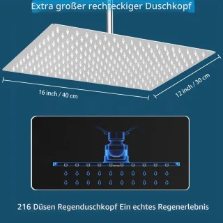 Rechthoek regendouche met plafond- of muurmontage, 40x30 cm, chroom
