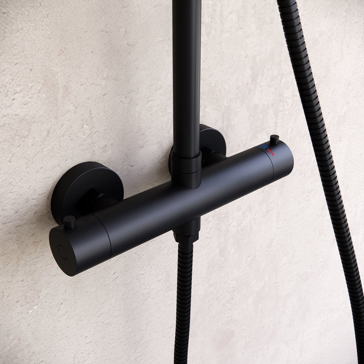 Regendouche 20cm thermostatisch mat zwart opbouw