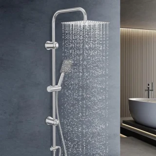 Regendouche deluxe met handdouche en douchestang, chroom, 25 x 25 cm