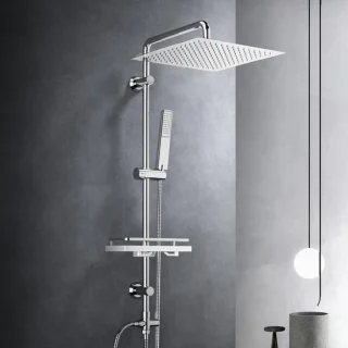Regendouche deluxe - verchroomd - 30x30 cm - doucheset met legplank