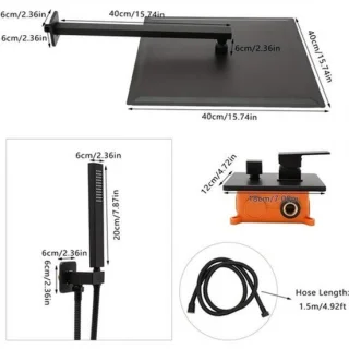 Regendouche – Douchekop – Douchesysteem – Handdouche – Inbouwdouche – 40x40 cm – Zwart – 360° Draaibaar