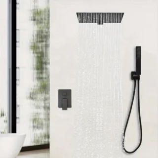 Regendouche – Douchekop – Douchesysteem – Handdouche – Inbouwdouche – 40x40 cm – Zwart – 360° Draaibaar