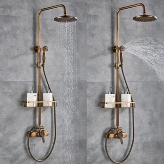 Regendouche doucheset antiek messing