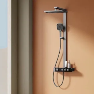 Regendouche – Doucheset – Douchekolom – Douchekraan – Handdouche – Thermostatisch – Grote 36x24 cm Regendouche – Mat Antraciet Design