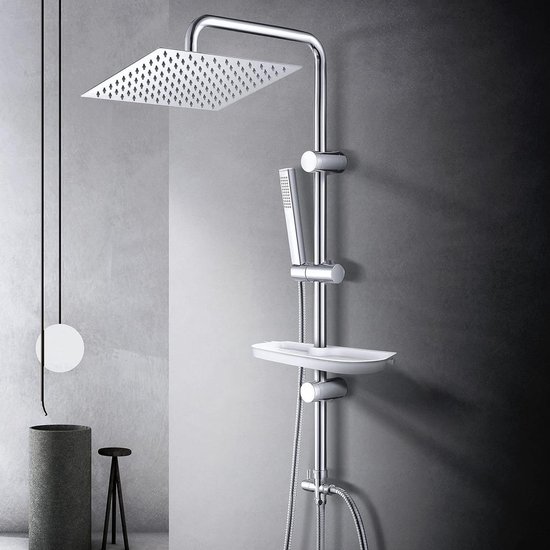 Regendouche doucheset met plank chroom 30x30 luxe design