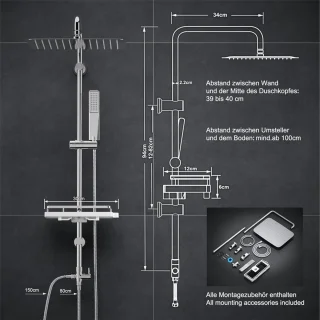 Regendouche Doucheset Met Plank Chroom 35x25 cm