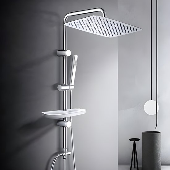 Regendouche doucheset met plank chroom 35x25 zonder kraan