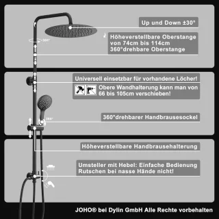 Regendouche Douchesysteem 20 cm Zwart