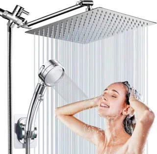 Regendouche & Handdouche Combo 10 Inch Vierkant Chroom 78 Inch Slang