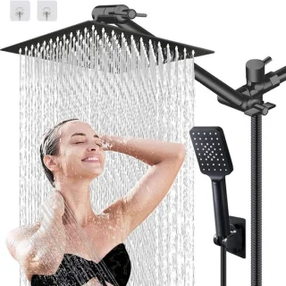 Regendouche & Handdouche Combo 30 cm Vierkant Zwart