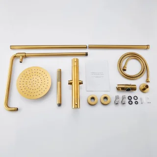 Regendouche handdouche set geborsteld goud rond