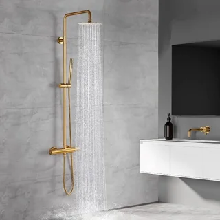 Regendouche handdouche set geborsteld goud rond